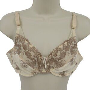 Wacoal 36B Bra 85753 Embroidered Beige Ivory Underwire Unlined Mesh Bow Accent